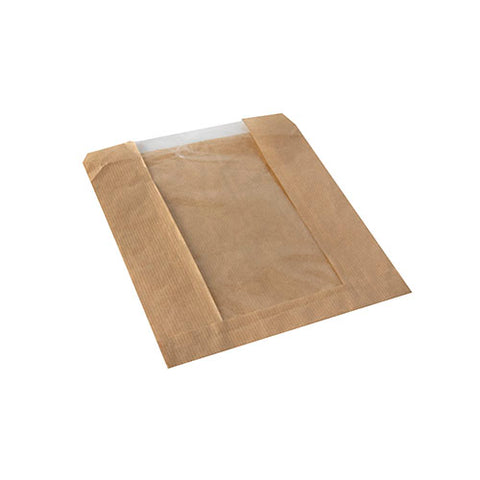 Sacs pour pâtisserie avec fenêtre en PLA "pure" 18 cm x 21.5 cm marron