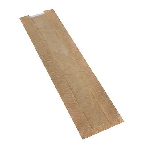 Sacs pour pâtisserie avec fenêtre en PLA "pure" 58 cm x 12 cm x 5 cm marron