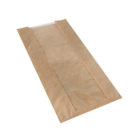 Sacs pour pâtisserie avec fenêtre en PLA "pure" 47 cm x 20 cm x 9 cm marron