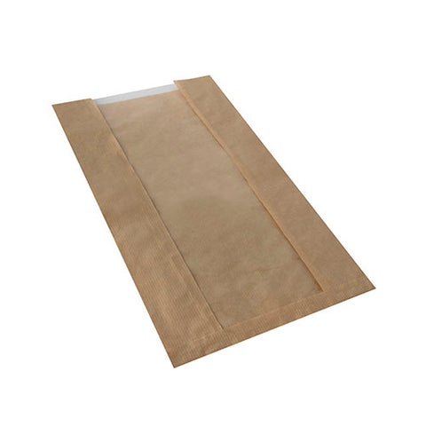 Sacs pour pâtisserie avec fenêtre en PLA "pure" 38 cm x 20 cm x 9 cm marron