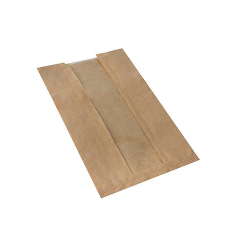Sacs pour pâtisserie avec fenêtre en PLA "pure" 30 cm x 16 cm x 6 cm marron
