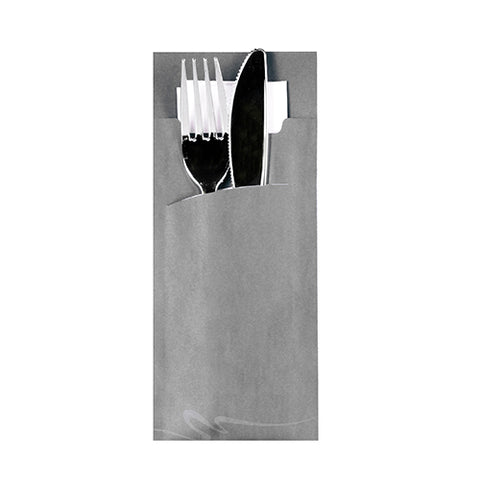 Pochettes à couverts 20 cm x 8.5 cm gris serviette blanche 33 x 33 cm 2 plies incluse