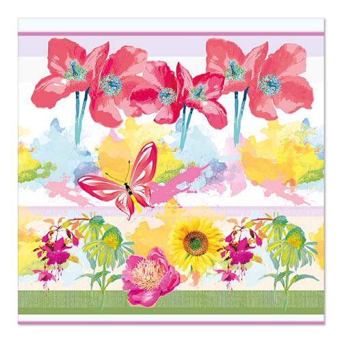 Serviettes. 3 plis pliage 33 cm x 33 cm "Fleuri"