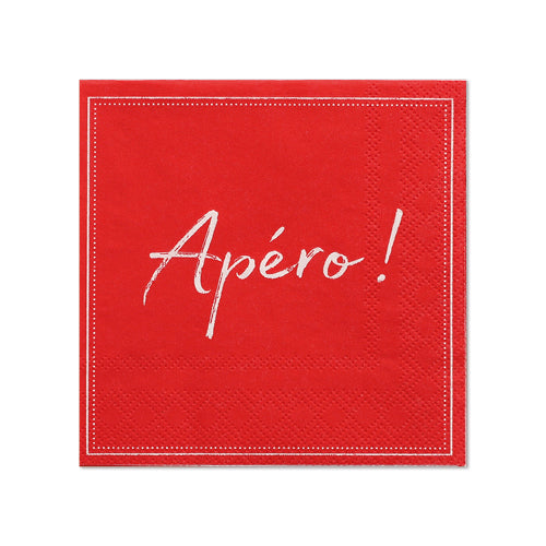 Serviettes. 3 plis pliage 25 cm x 25 cm rouge "Apero"