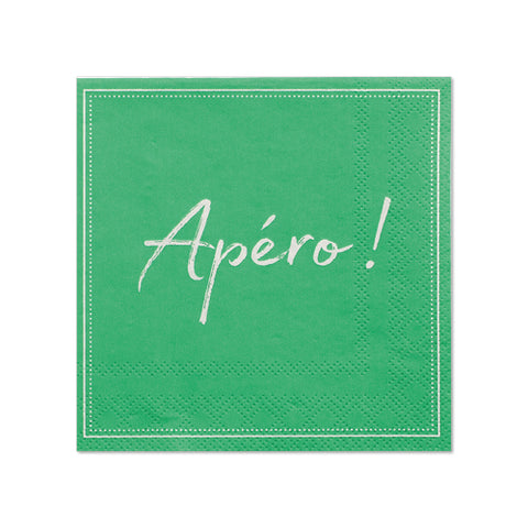 Serviettes. 3 plis pliage 25 cm x 25 cm vert "Apero"