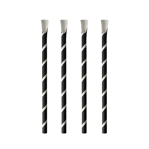 Pailles avec cuillères. papier Ø 8 mm · 20 cm noir/blanc "Stripes" (800 unités)