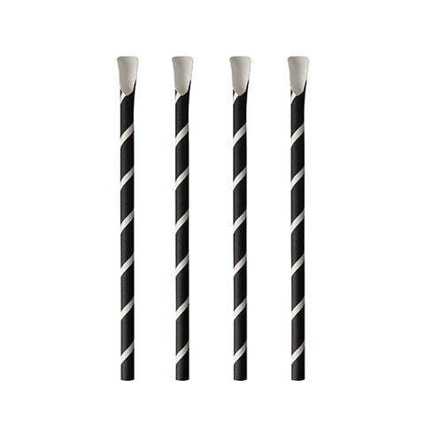 Pailles avec cuillères. papier Ø 8 mm · 20 cm noir/blanc "Stripes" (800 unités)