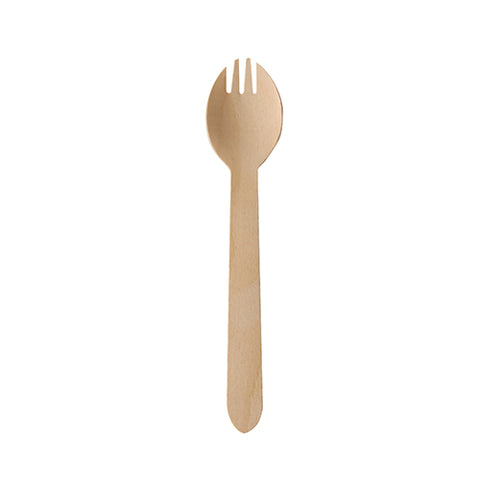 "2 en 1" fourchette et cuillère, bois "pure" 16 cm (1000 unités)