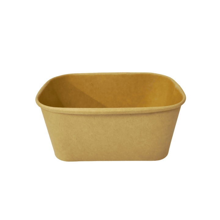 Bol kraft rectangulaire 1000 mL 17,3x12,1x7,5 avec couvercle PP (300 unités)