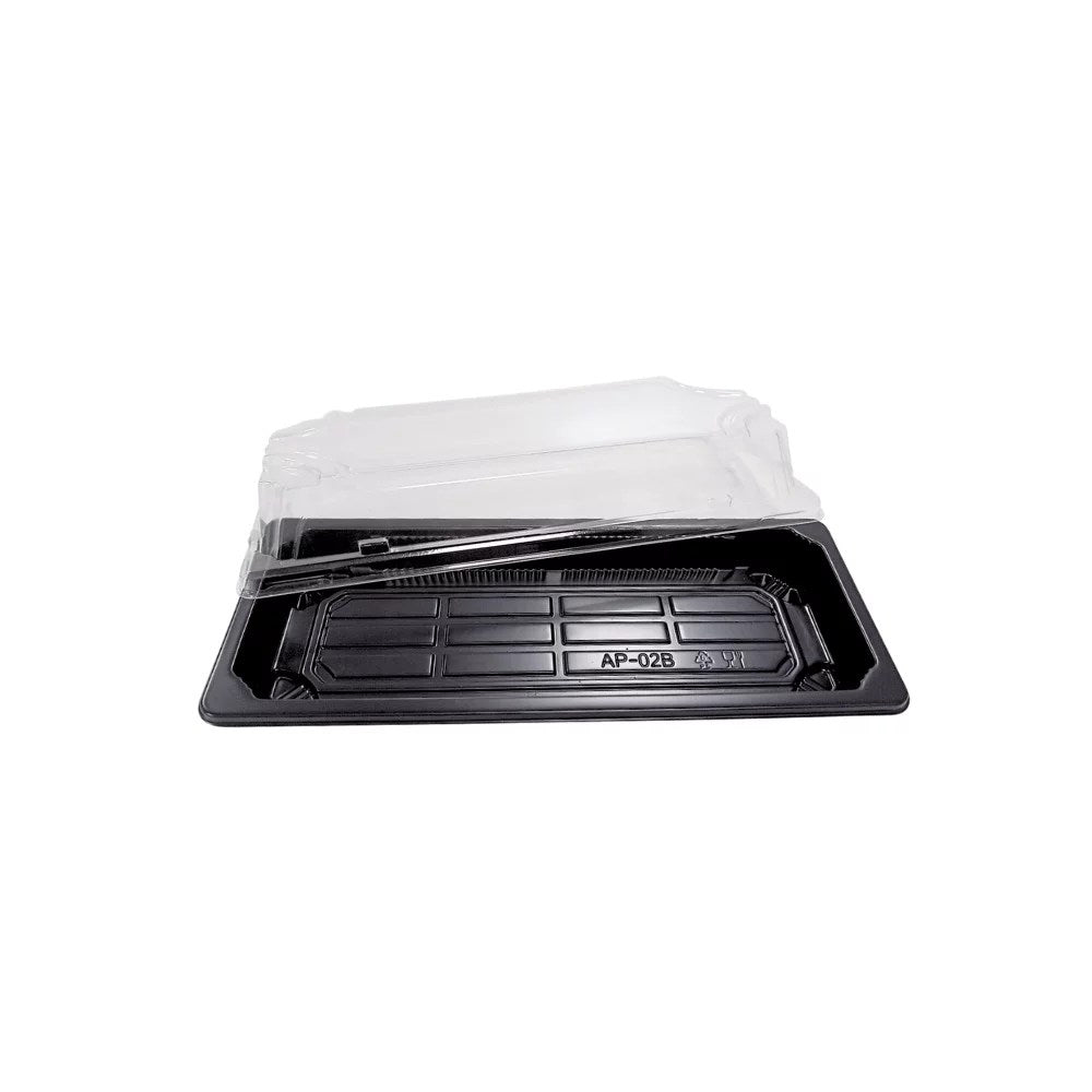 Barquette sushi noire avec couvercle 23x9,5x4,5 (400 unités)