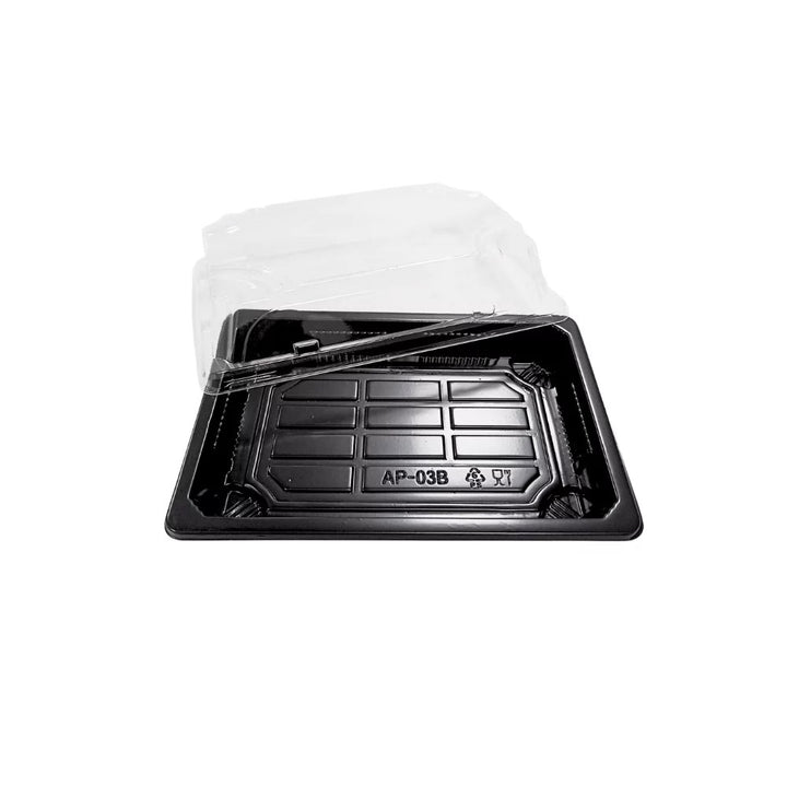 Barquette sushi noire avec couvercle 17x12x4,5 (400 unités)