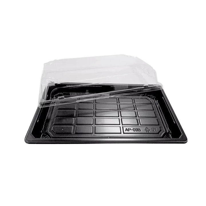Barquette sushi noire avec couvercle 24,5x15x4,5 (400 unités)