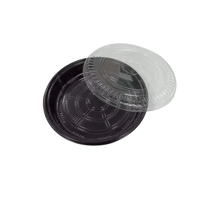Plateau sushi noir avec couvercle Ø38,5x6 (100 unités)