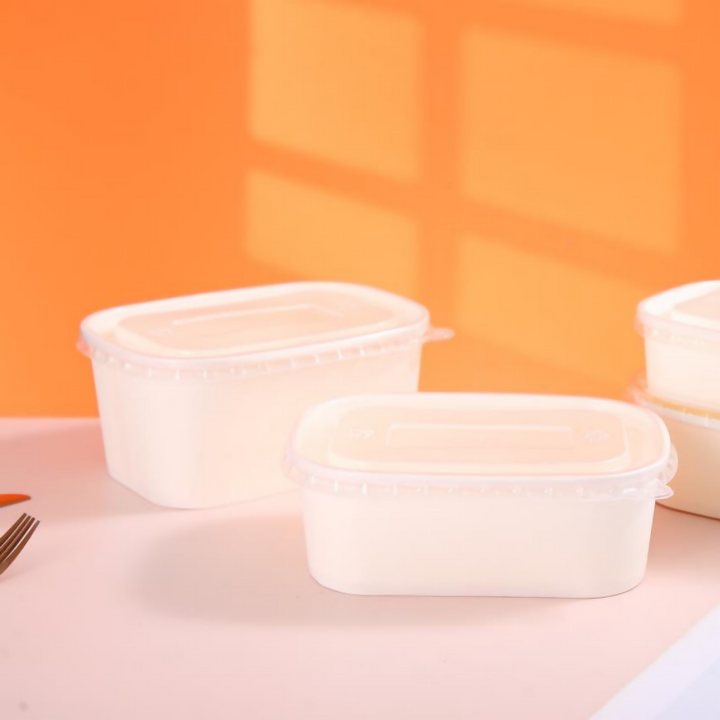 Bol kraft rectangulaire blanc 1000 mL 17,3x12,1x7,5 avec couvercle PP (300 unités)