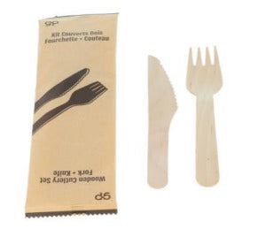 Kits en bois : 1 couteau, 1 fourchette (250 unités)