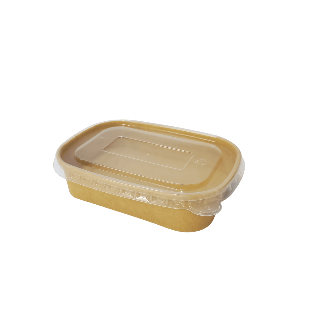 Bol kraft rectangulaire 500 mL 17,3x12,1x4,1 avec couvercle PP (300 unités)