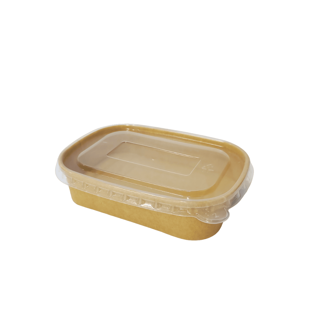 Bol kraft rectangulaire 500 mL 17,3x12,1x4,1 avec couvercle PP (300 unités)