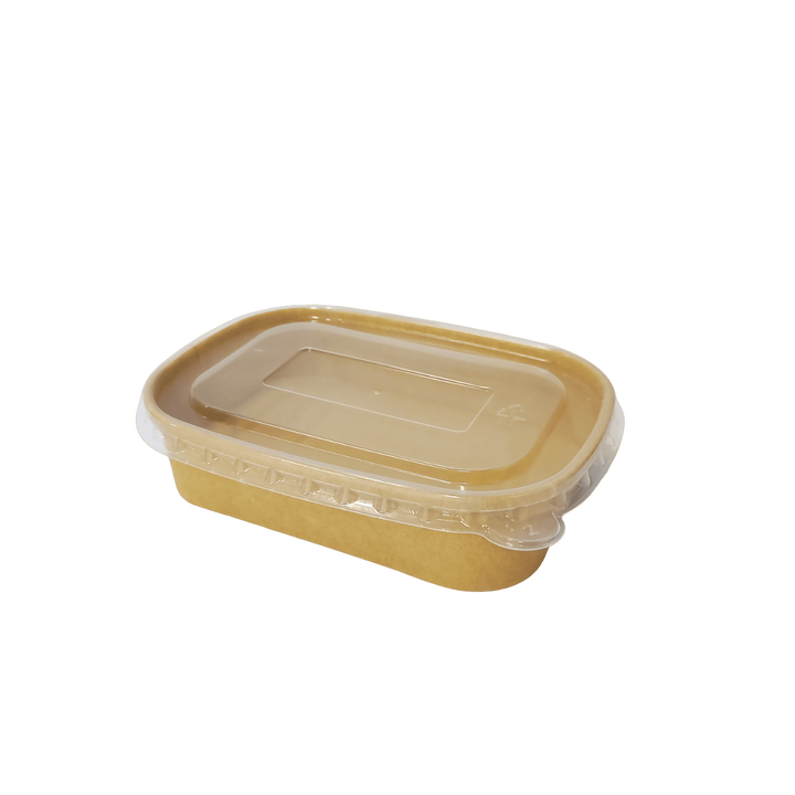 Bol kraft rectangulaire 500 mL 17,3x12,1x4,1 avec couvercle PP (300 unités)