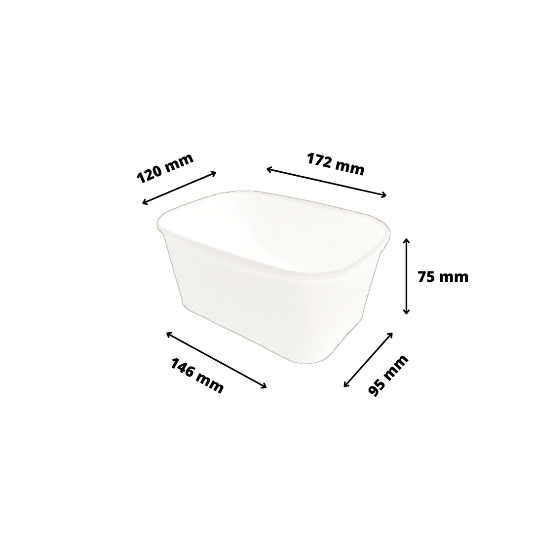 Bol kraft rectangulaire blanc 1000 mL 17,3x12,1x7,5 avec couvercle PP (300 unités)