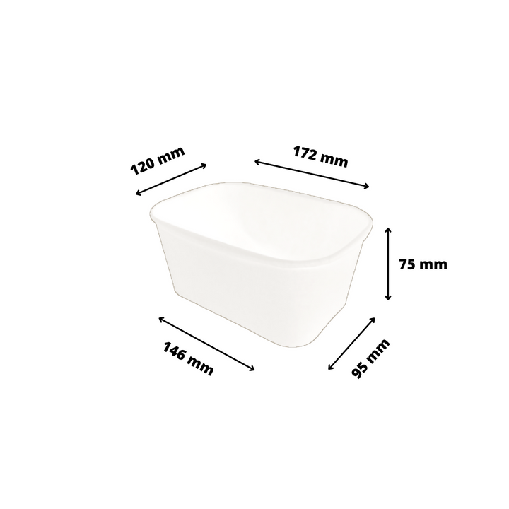 Bol kraft rectangulaire blanc 1000 mL 17,3x12,1x7,5 avec couvercle PP (300 unités)