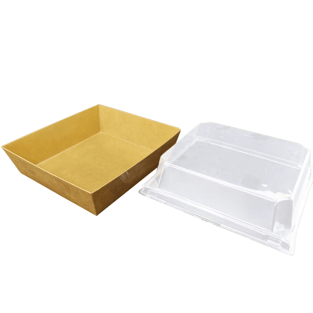 Boîte kraft rectangulaire 12,5x13,5x3,5 avec couvercle PET (1000 unités)