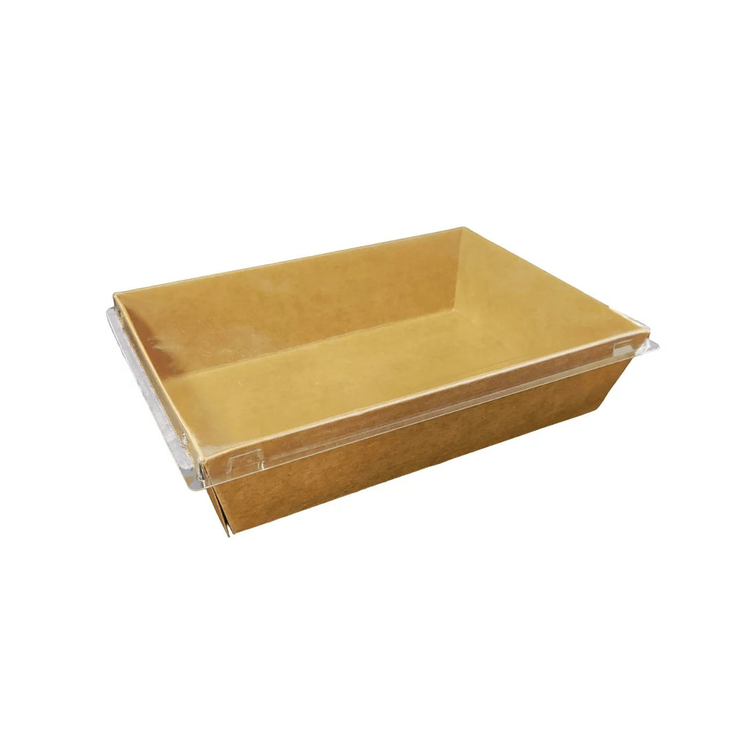 Boîte kraft rectangulaire T 18,5x8,5 B 16,5x11 H 4,5 avec couvercle PET (500 unités)