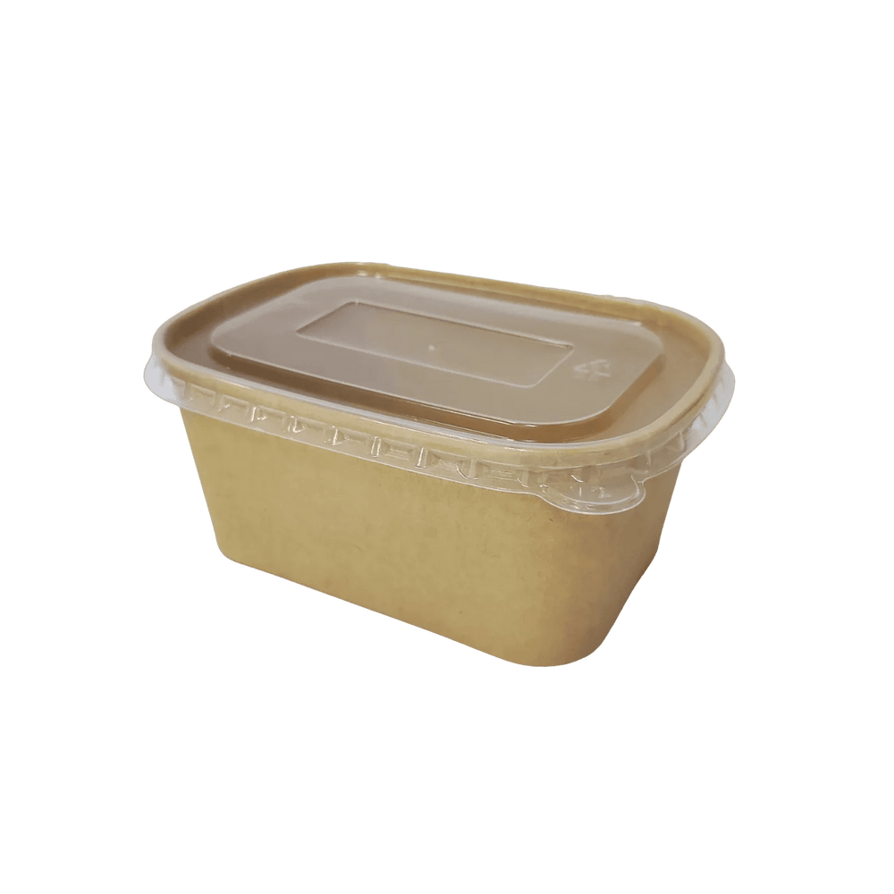 Bol kraft rectangulaire 1000 mL 17,3x12,1x7,5 avec couvercle PP (300 unités)