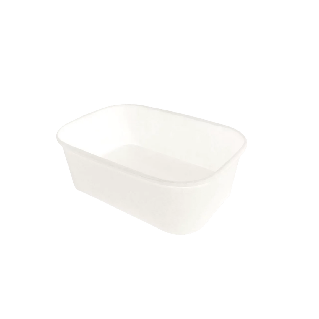 Bol kraft rectangulaire blanc 750 mL 17,3x12,1x5,7 avec couvercle PP (300 unités)