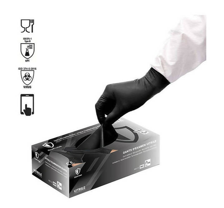 Gant Vitrile Noir non poudré - Taille S - Lot de 10 boites de 100 Gants : 1000 pièces total