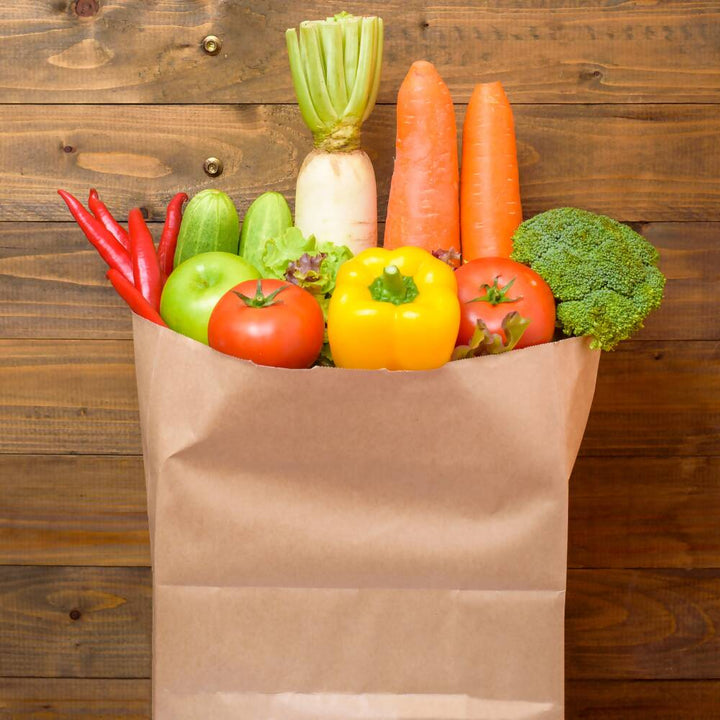 Sac SOS en papier kraft avec des fruits et légumes