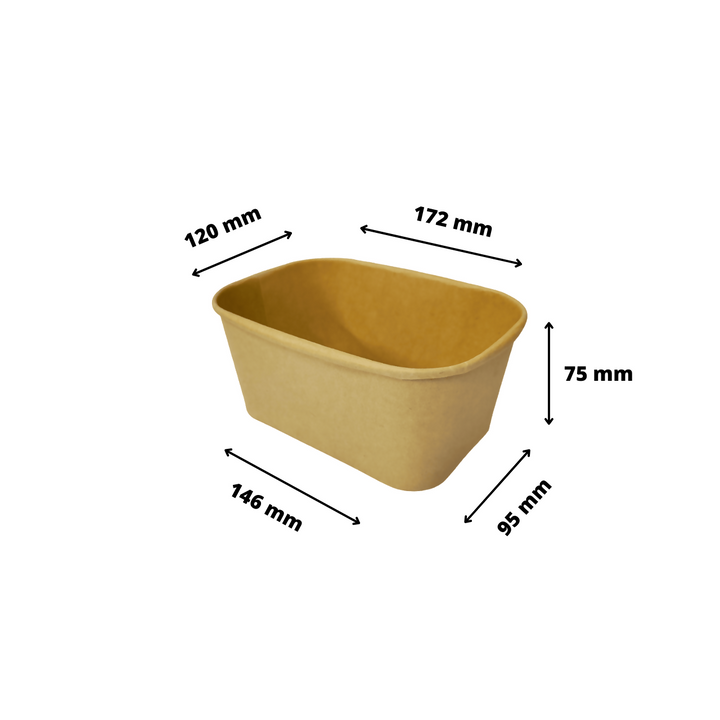 Bol kraft rectangulaire 1000 mL 17,3x12,1x7,5 avec couvercle PP (300 unités)