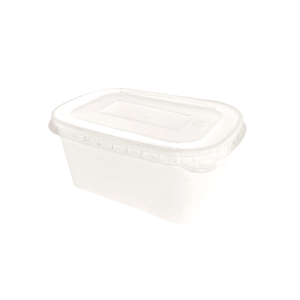 Bol kraft rectangulaire blanc 1000 mL 17,3x12,1x7,5 avec couvercle PP (300 unités)