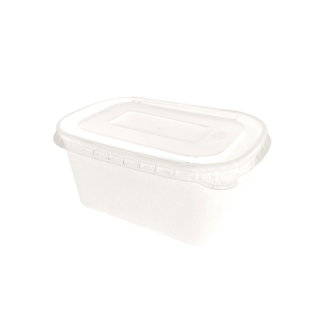 Bol kraft rectangulaire blanc 1000 mL 17,3x12,1x7,5 avec couvercle PP (300 unités)