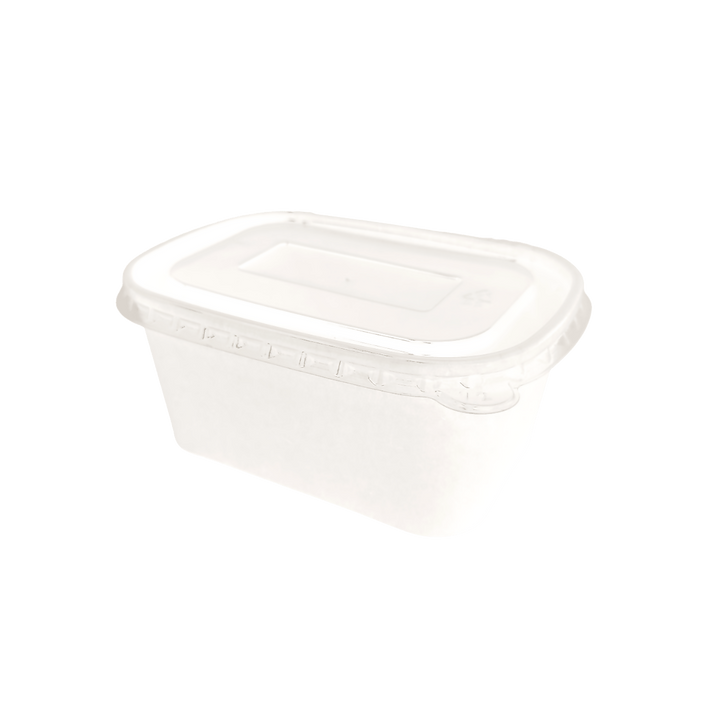 Bol kraft rectangulaire blanc 1000 mL 17,3x12,1x7,5 avec couvercle PP (300 unités)