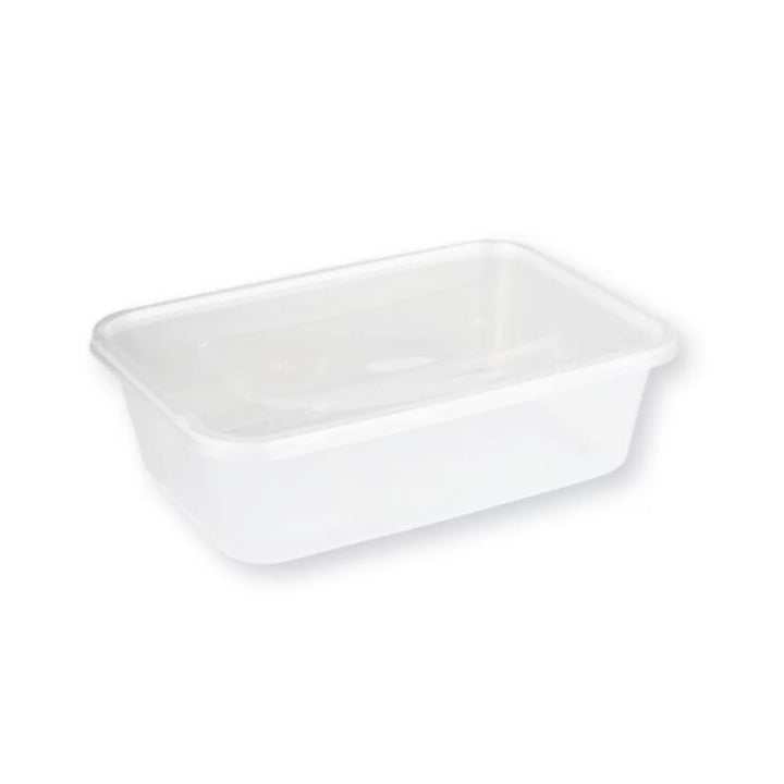 Barquette rectangulaire PP transparente 650 mL avec couvercle (500 unités)