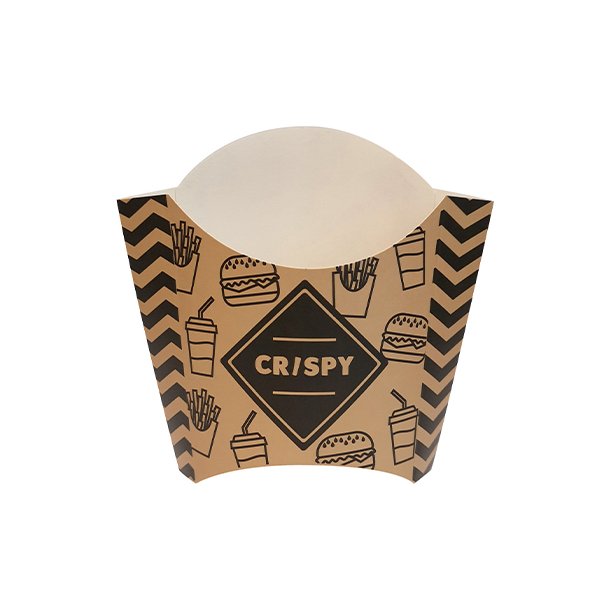 Pochette à frites 11,7 x 13,5 x 17 cm en carton brun/noir (1000 unités)