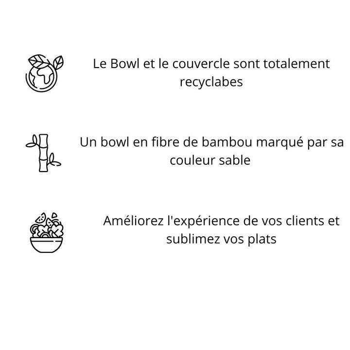 Saladier en fibre de bambou + Couvercle - 1000 ml (300 unités)