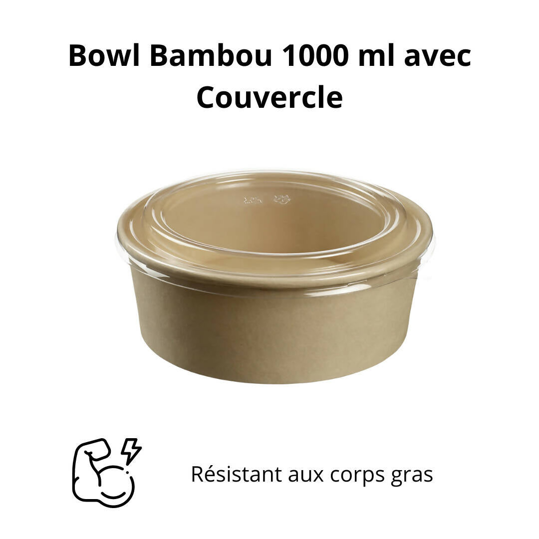 Saladier en fibre de bambou + Couvercle - 1000 ml (300 unités)