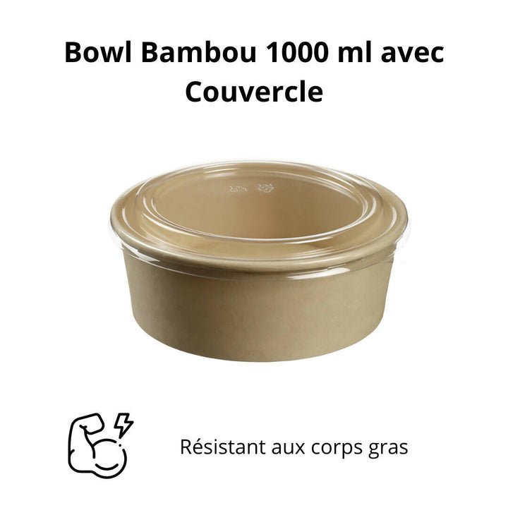 Saladier en fibre de bambou + Couvercle - 1000 ml (300 unités)