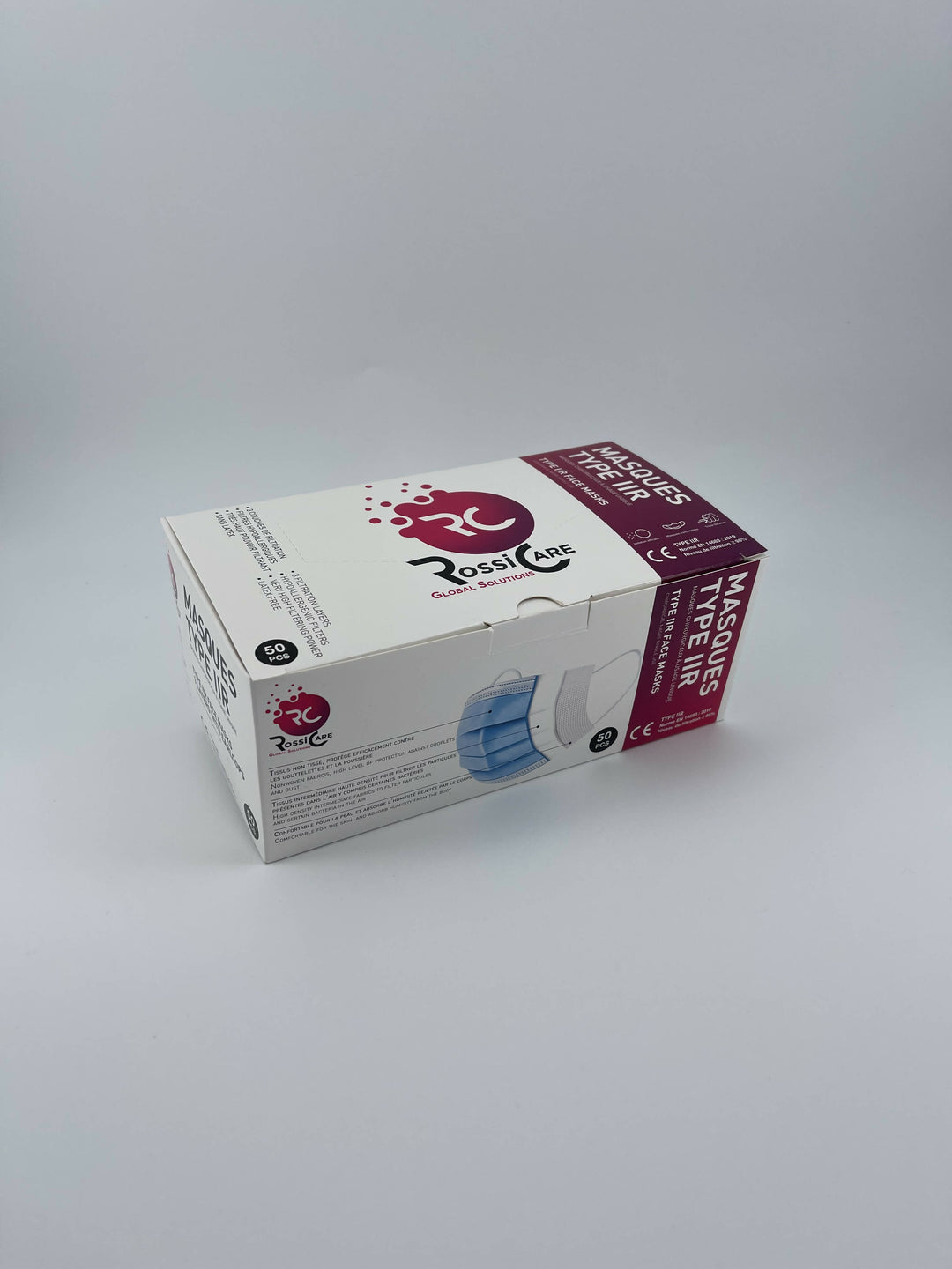 Masques chirurgicaux type 2R Bleu - Rossi Care - 40 boites de 50 masques - Total 2000 unités
