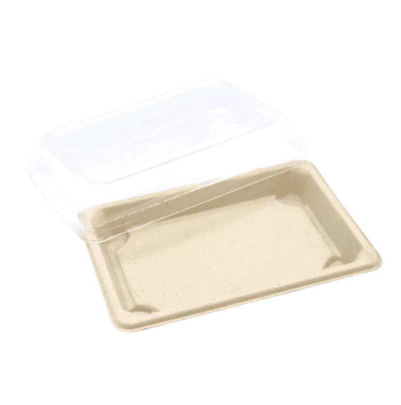 Barquette sushi en pulpe de canne avec couvercle 21,6x13,6x2 (500 unités)