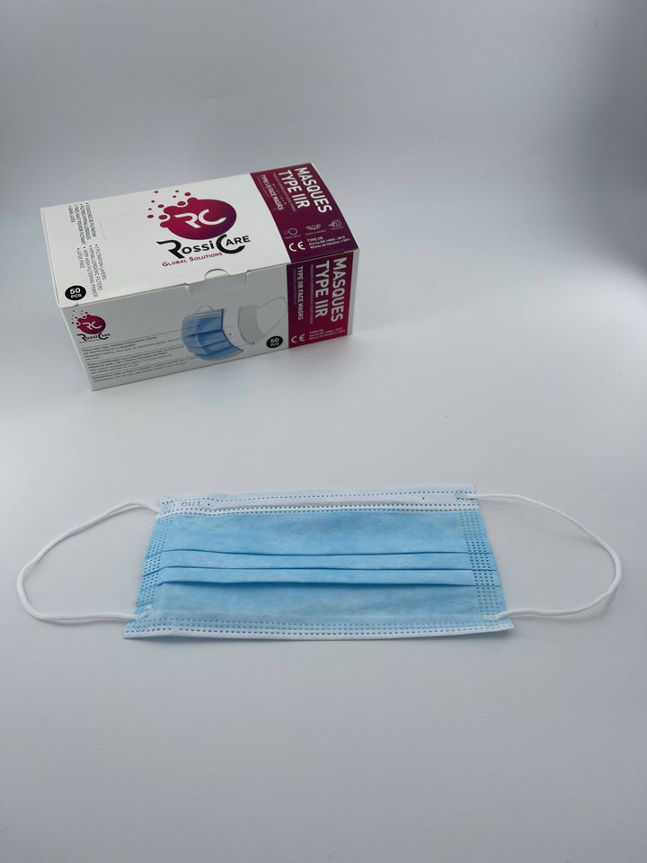 Masques chirurgicaux type 2R Bleu - Rossi Care - 40 boites de 50 masques - Total 2000 unités