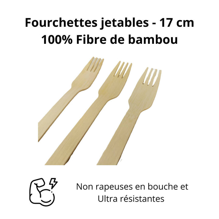 Fourchettes jetables en fibre de Bambou - 17 cm