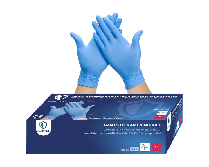Gant Nitrile Bleu non poudré - Taille S - Lot de 10 boites de 100 Gants : 1000 pièces total