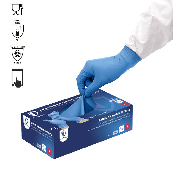 Gant Nitrile Bleu non poudré - Taille S - Lot de 10 boites de 100 Gants : 1000 pièces total
