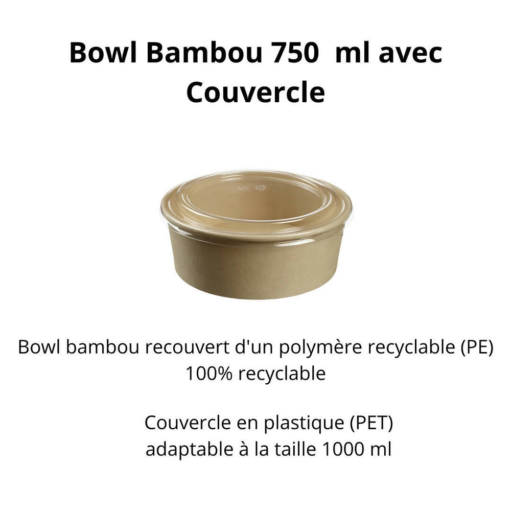 300 Saladiers en fibre de bambou + Couvercle - 750 ml