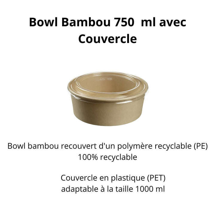 300 Saladiers en fibre de bambou + Couvercle - 750 ml