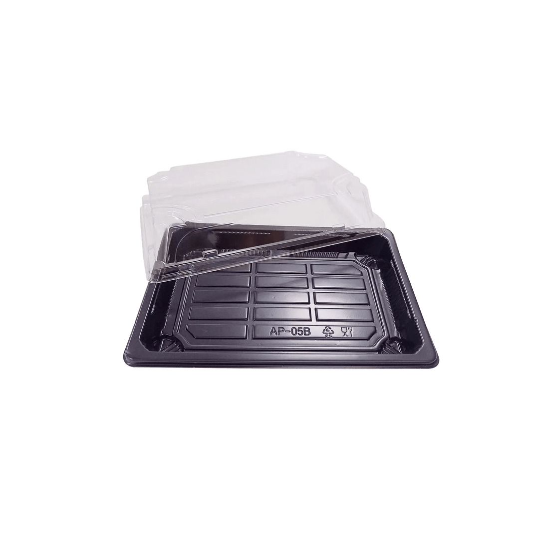 Barquette sushi noire avec couvercle 19x13x4,5 (400 unités)