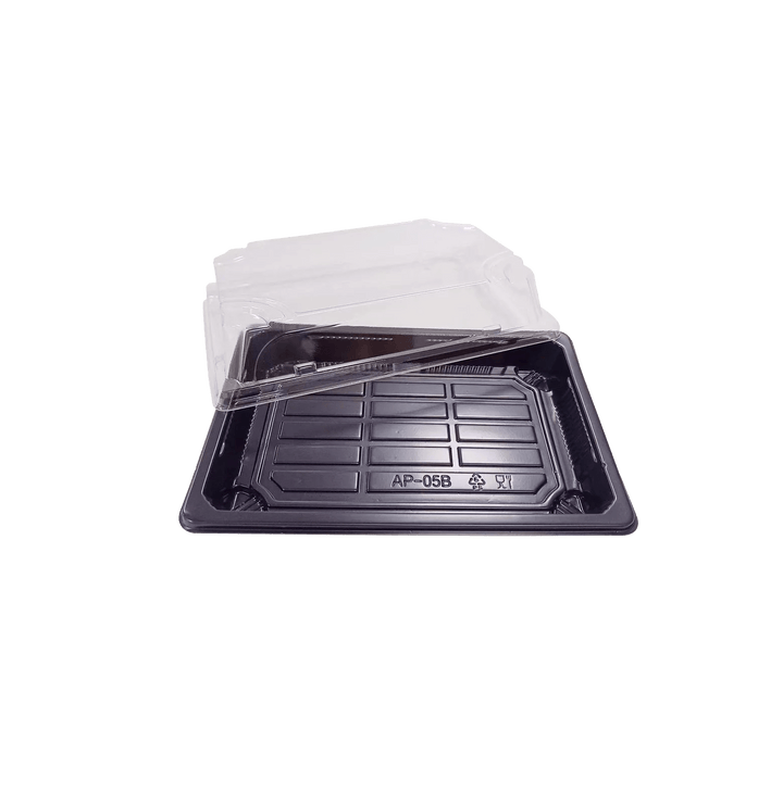 Barquette sushi noire avec couvercle 19x13x4,5 (400 unités)