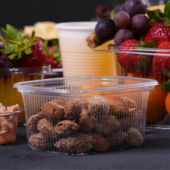 Barquette PP striée transparente avec couvercle 250mL (1000 unités)